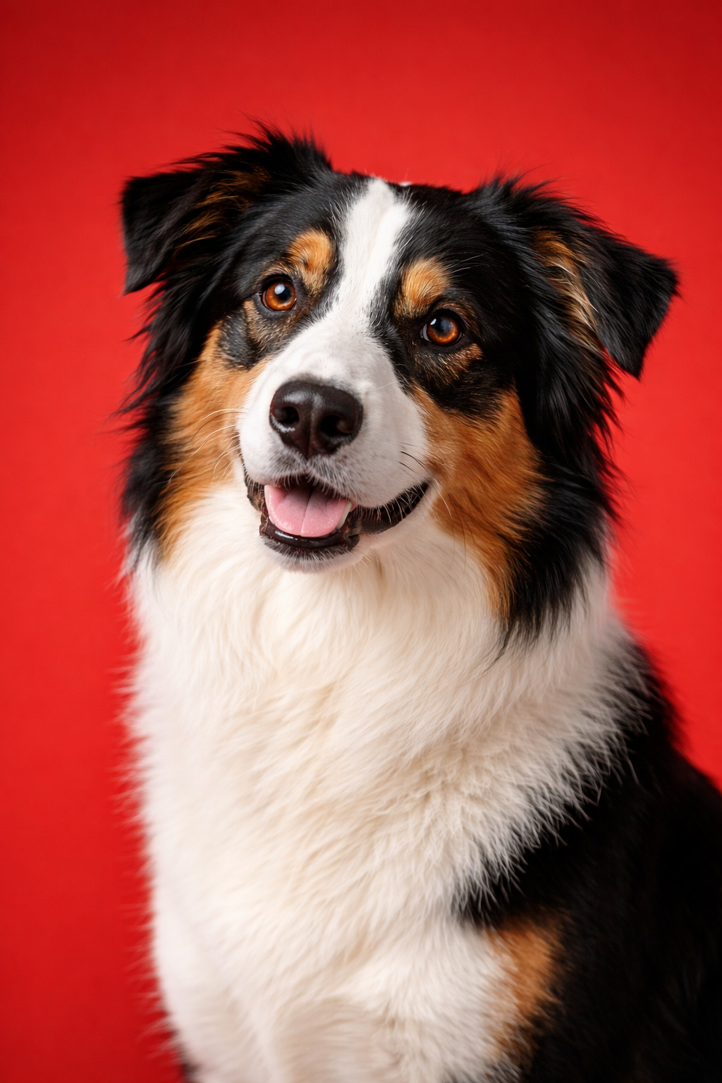 Australian shepherd portrait on a red background for Lincolnshire dog photography guide